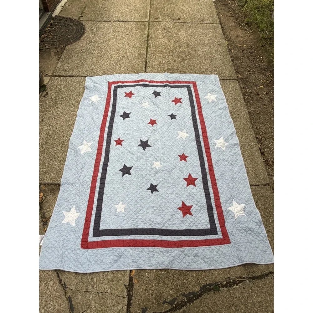 Eddie Bauer Home Vintage Twin Quilt Blue Red White Patriotic Americana Star
